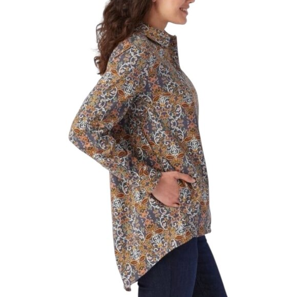 Duluth Trading Print Maker Poplin Tunic Shacket Womens Size XL Crisscross Back - Picture 11 of 11